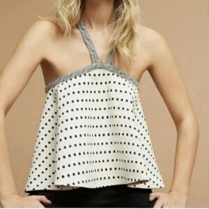 Anthropologie Dotted Jacquard Halter Top Sz Small
